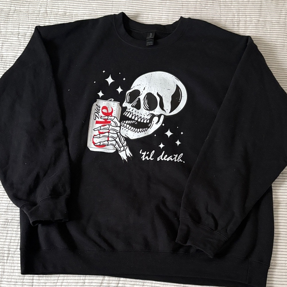 Black Graphic Skull 'Til Death w/ Diet Coke Can Crewneck Sweatshirt